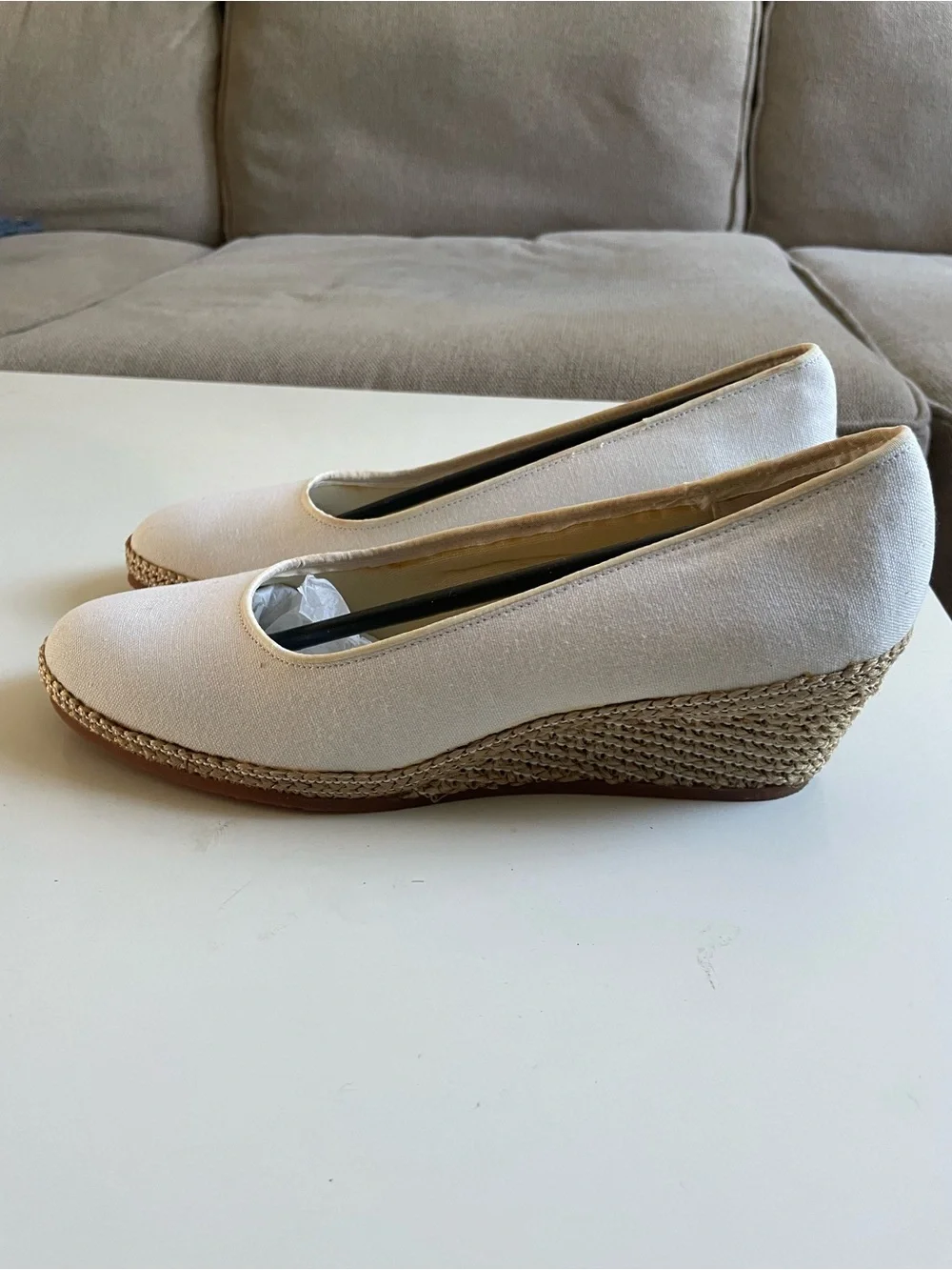 Cream Espadrille Wedge Ballet Flats for Women
